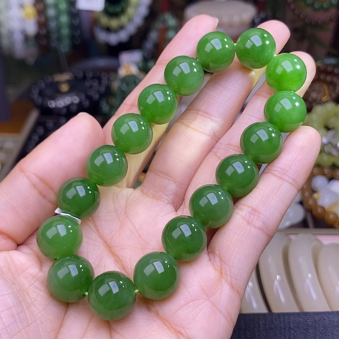 和田玉未镶嵌颈饰阳绿碧玉手链天花板约12MM