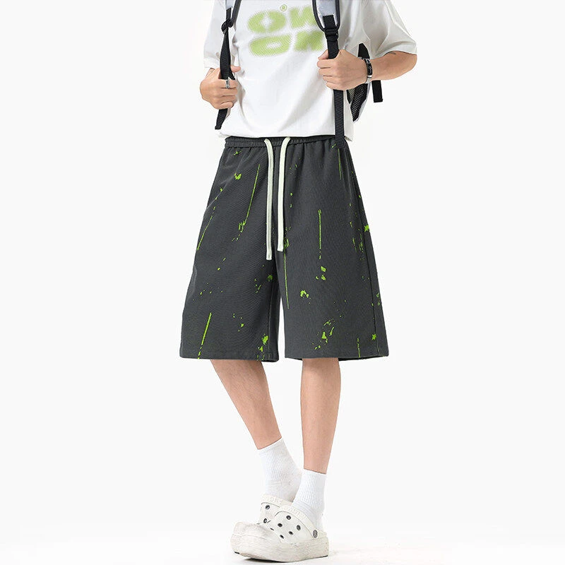 漆点烧花短裤男夏季宽松透气休闲中裤潮牌美式外穿五分裤