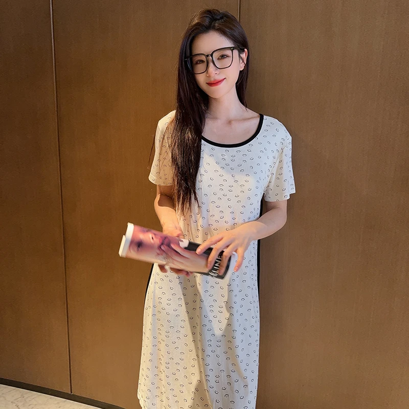 睡裙女2025夏新款莫代尔短袖薄款防凸点笑脸休闲睡衣可外穿家居服