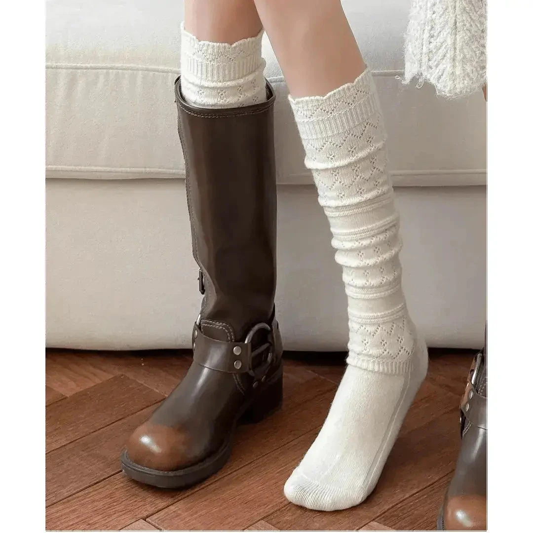 【秋冬推荐】保暖袜子女小腿袜厚美腿显瘦镂空费尔岛长袜堆堆袜