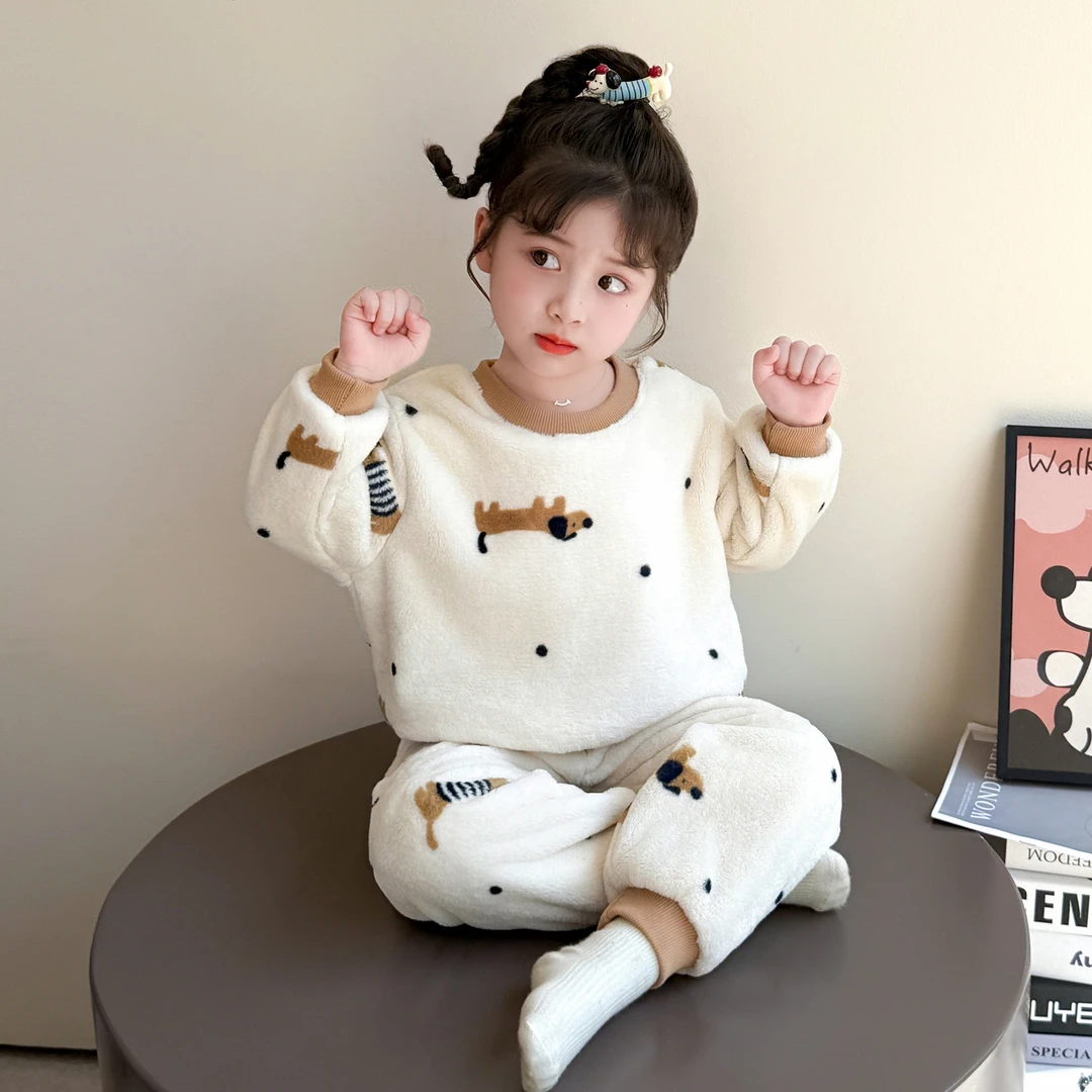 女童秋冬珊瑚绒睡衣宝宝冬装保暖套装小女孩幼儿法兰绒家居服加厚