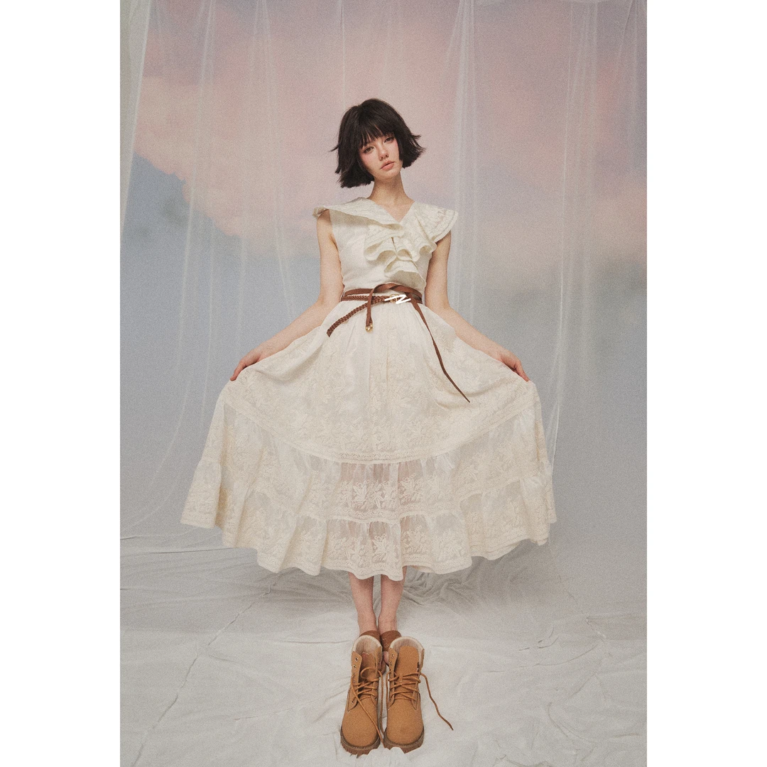 FOREVERCAN“塞纳河畔”法式复古感无袖连衣长裙 SD21515