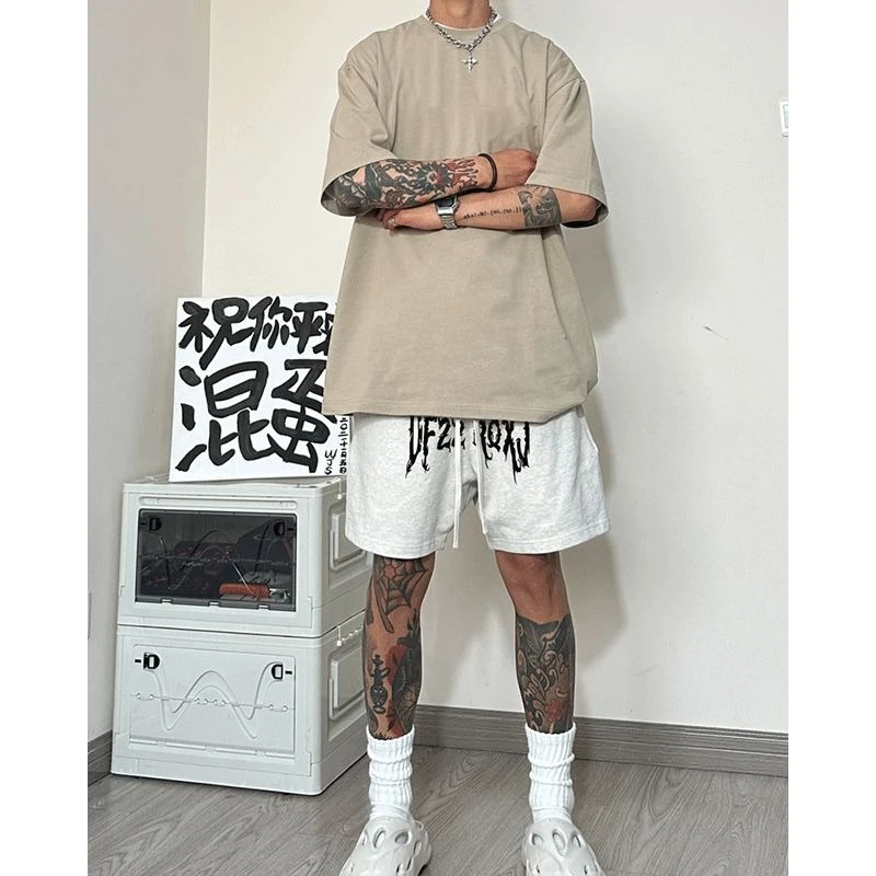 美式个性字母印花抽绳休闲短裤男夏季新款潮牌oversize运动五分裤