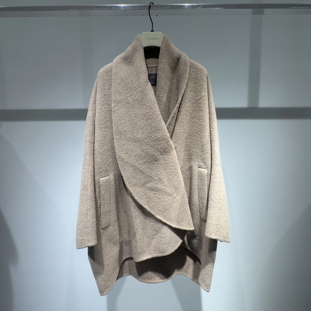 秋冬加厚翻领廓形毛呢中长款外套气质时尚保暖大衣