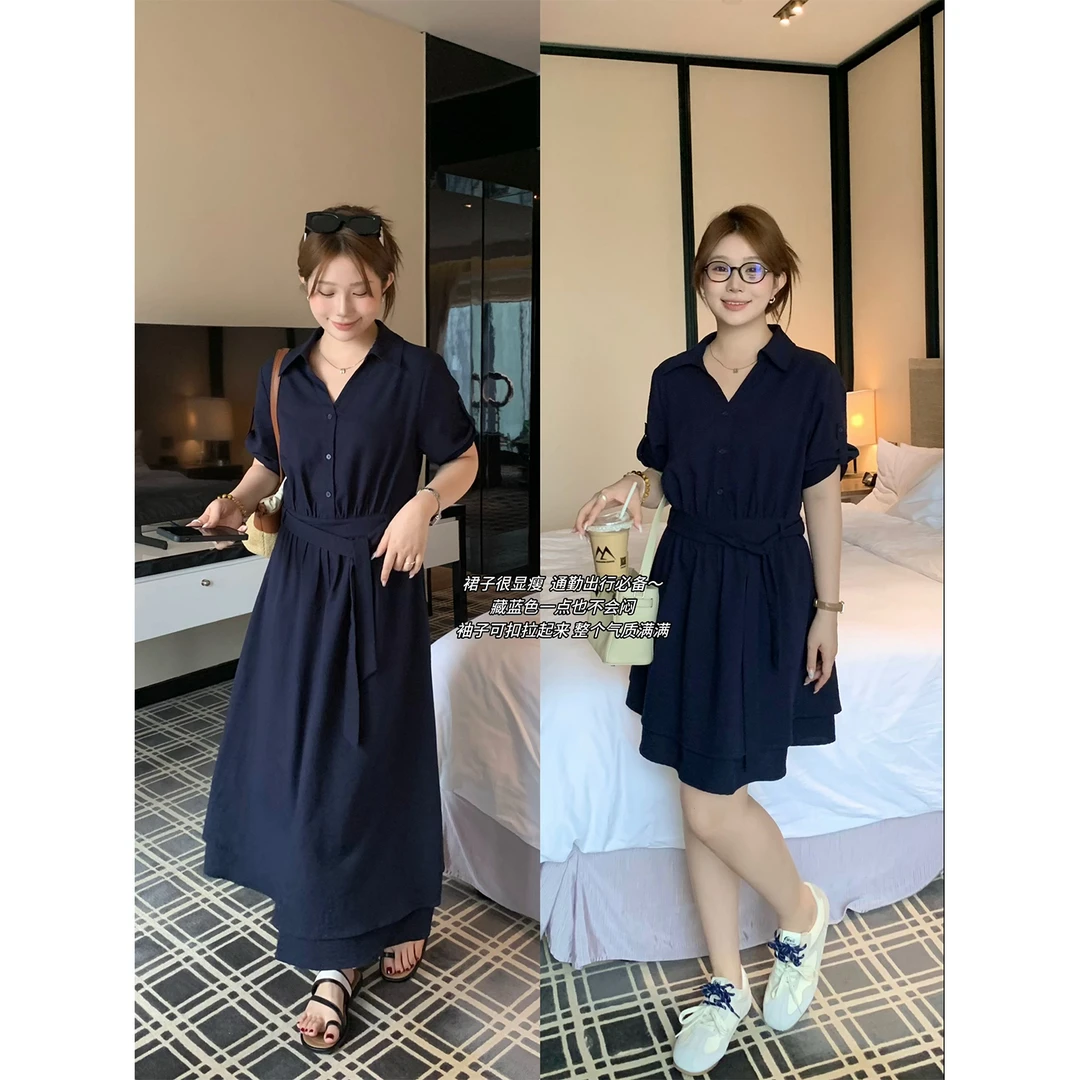 现货大婉酱微胖定制【深海笔记】赫本风高级感连衣裙夏日长裙 8679D