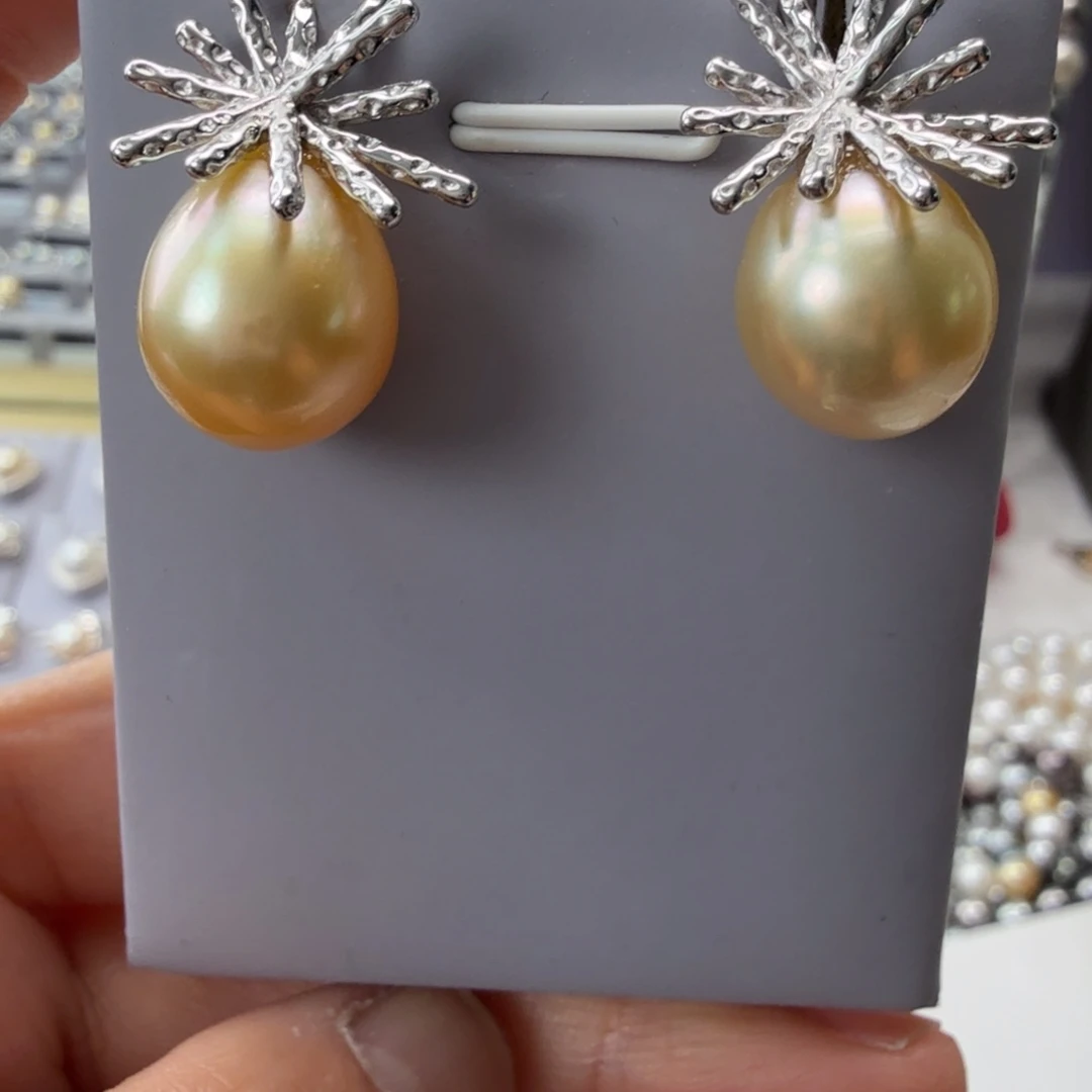 海水珍珠银S925镶嵌耳饰