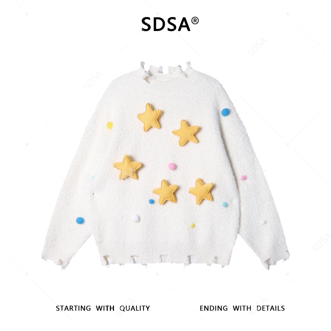 SDSA男士秋冬新款痞帅男装美式立体星星设计撞色针织毛衣情侣百搭