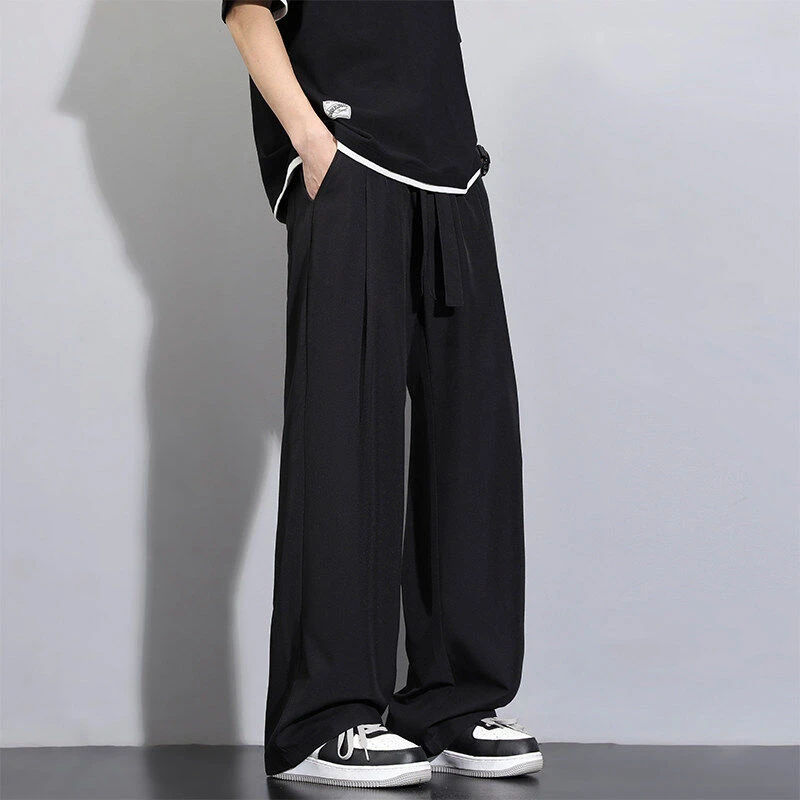 日系休闲裤子宽松垂感阔腿男生直筒长裤-6033灰墙黑地-特P