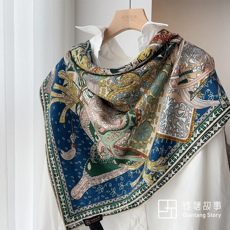 Qiantang Story/钱塘故事110丝绒-双面普鲁士蓝高加索骑士108*108