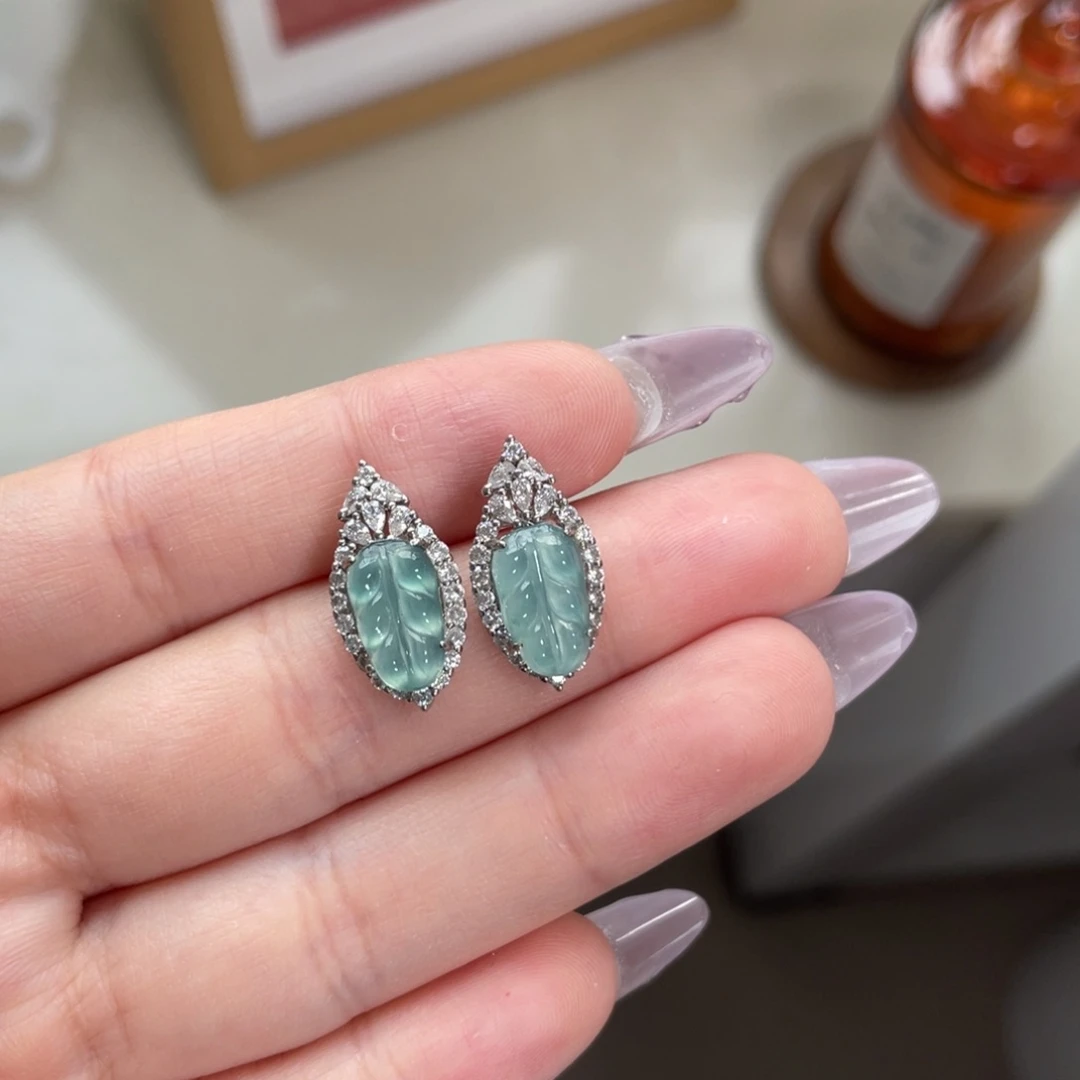 翡翠耳饰银S925镶嵌255880