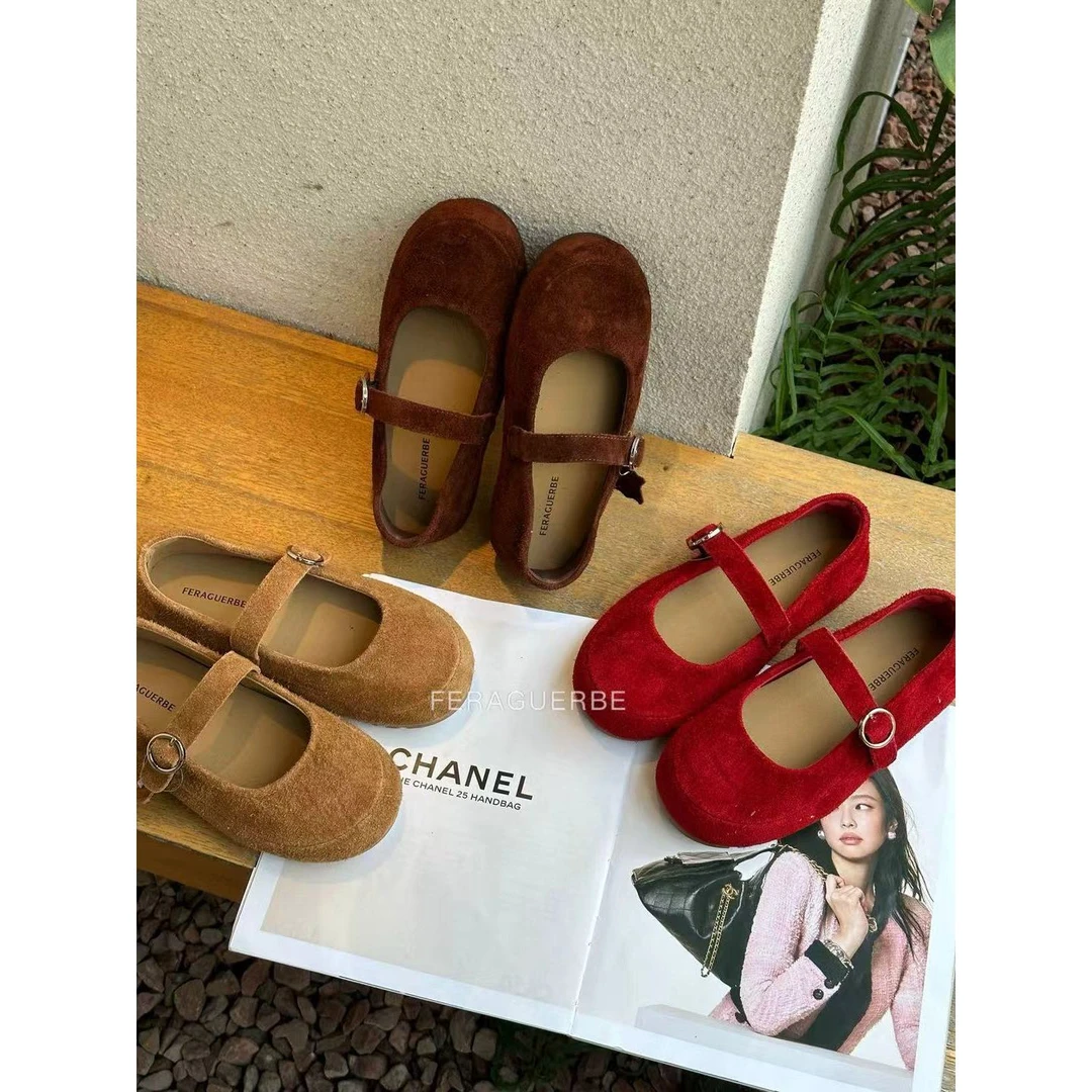 【福利】法拉姿-复古“牛皮”不累脚厚底丑萌单鞋#818829