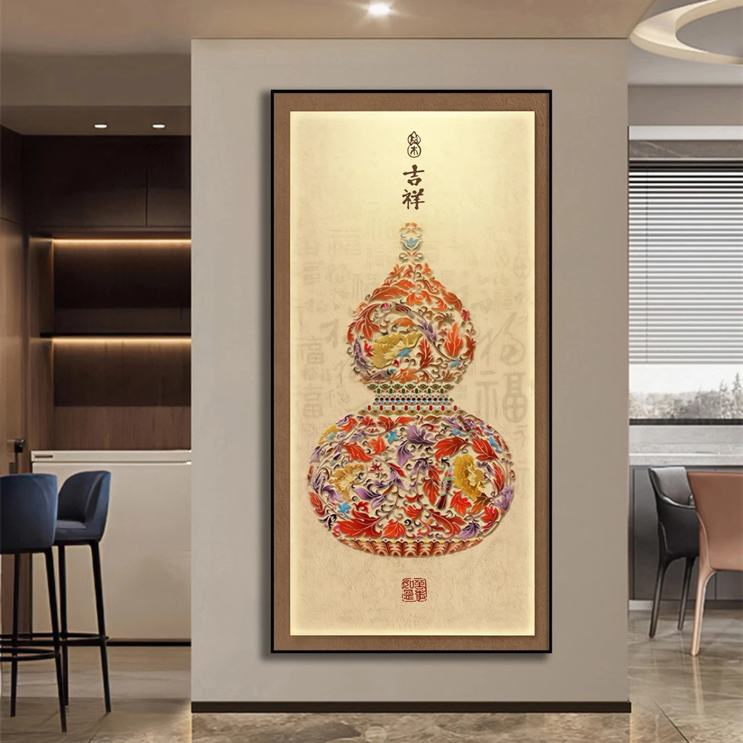 led带灯轻奢福禄入户玄关装饰画大气现代挂画壁画走廊过道高级感