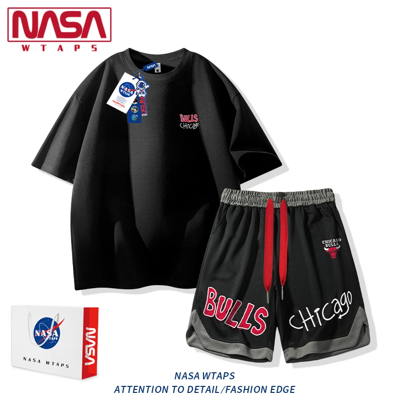 NASA WTAPS潮牌冰丝短袖休闲套装男款夏季运动篮球速干短裤两件装