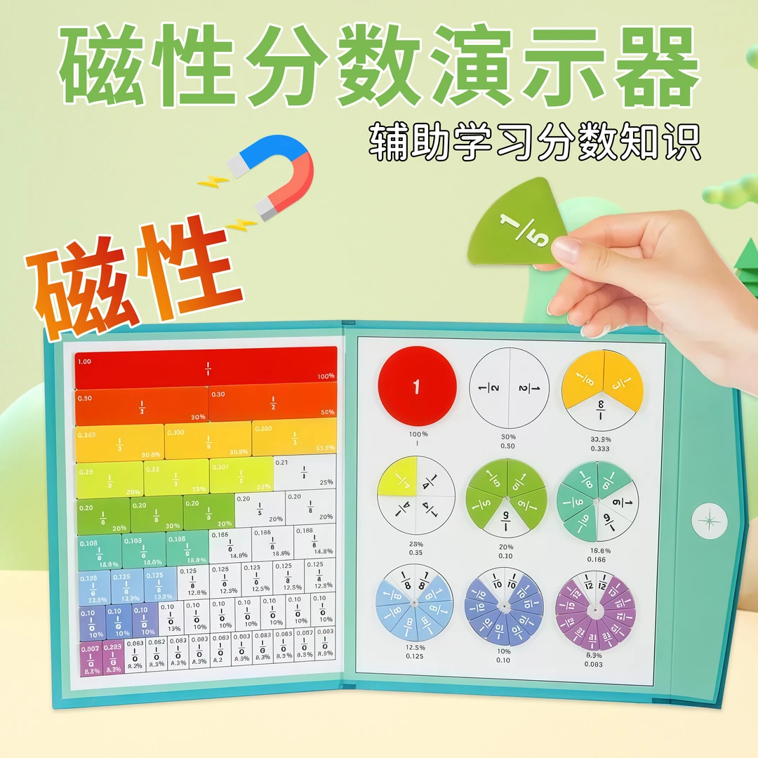 磁性分数盘演示器小学三年级数学加减法运算学习数字启蒙分数教具