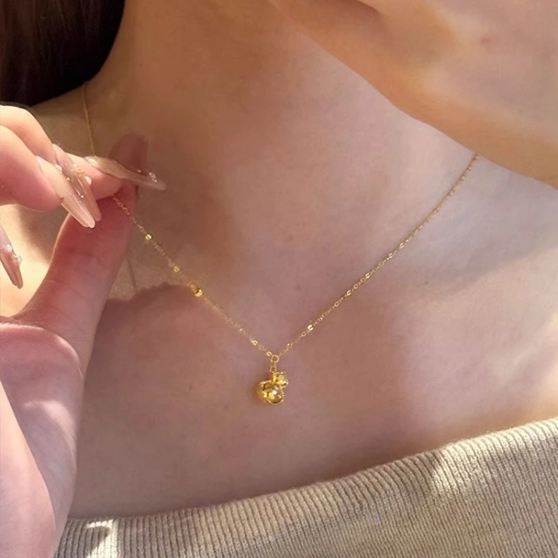 铜合金项链 中古爆闪碎冰冰葫芦项链轻奢小众设计双面精致锁骨链