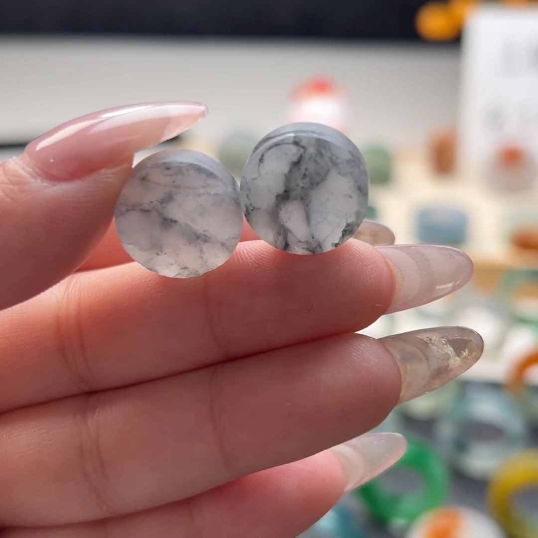 定制翡翠未镶嵌冰透水墨乌鸡无事牌一对