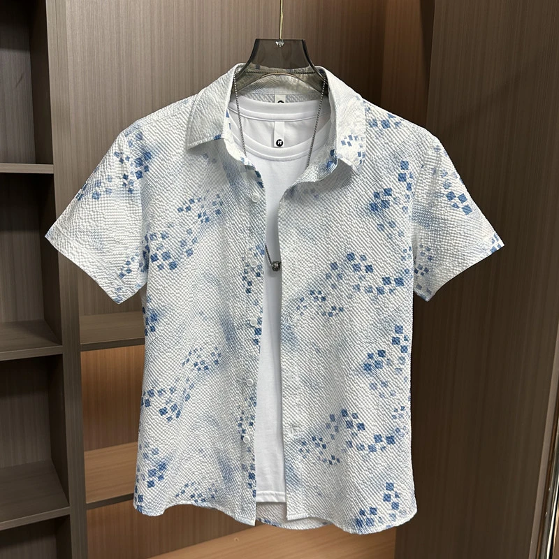2025夏季新款男士薄款短袖衬衫潮流个性韩版休闲百搭短袖寸衫潮
