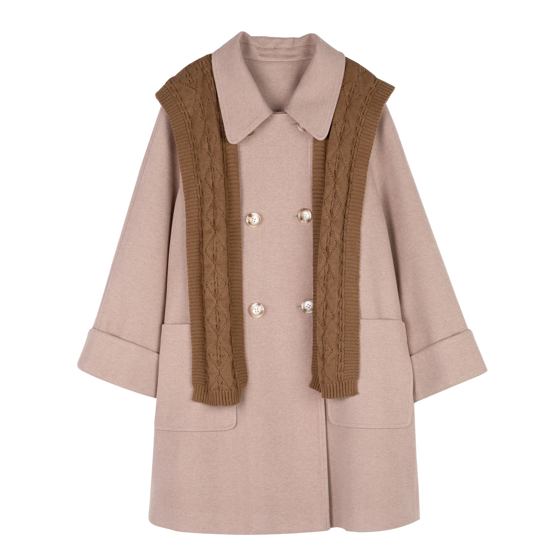 气质双面呢大衣女士秋冬时尚翻领设计毛呢外套LCWW83ZC46