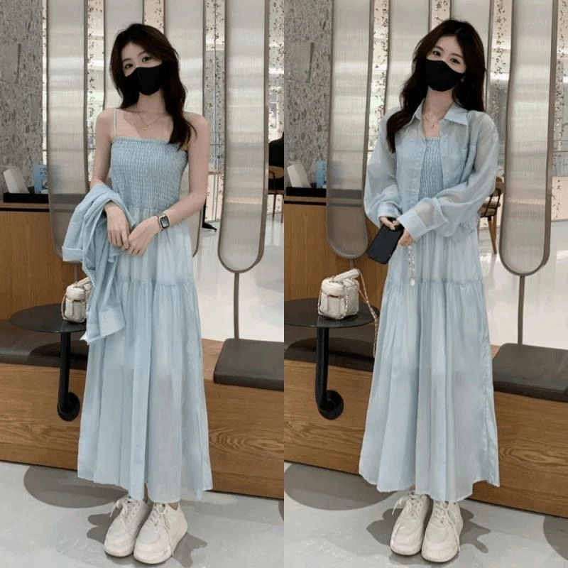 连衣裙裙子套装显瘦气质长裙时尚女装吊带裙夏季法式宽松收腰中长