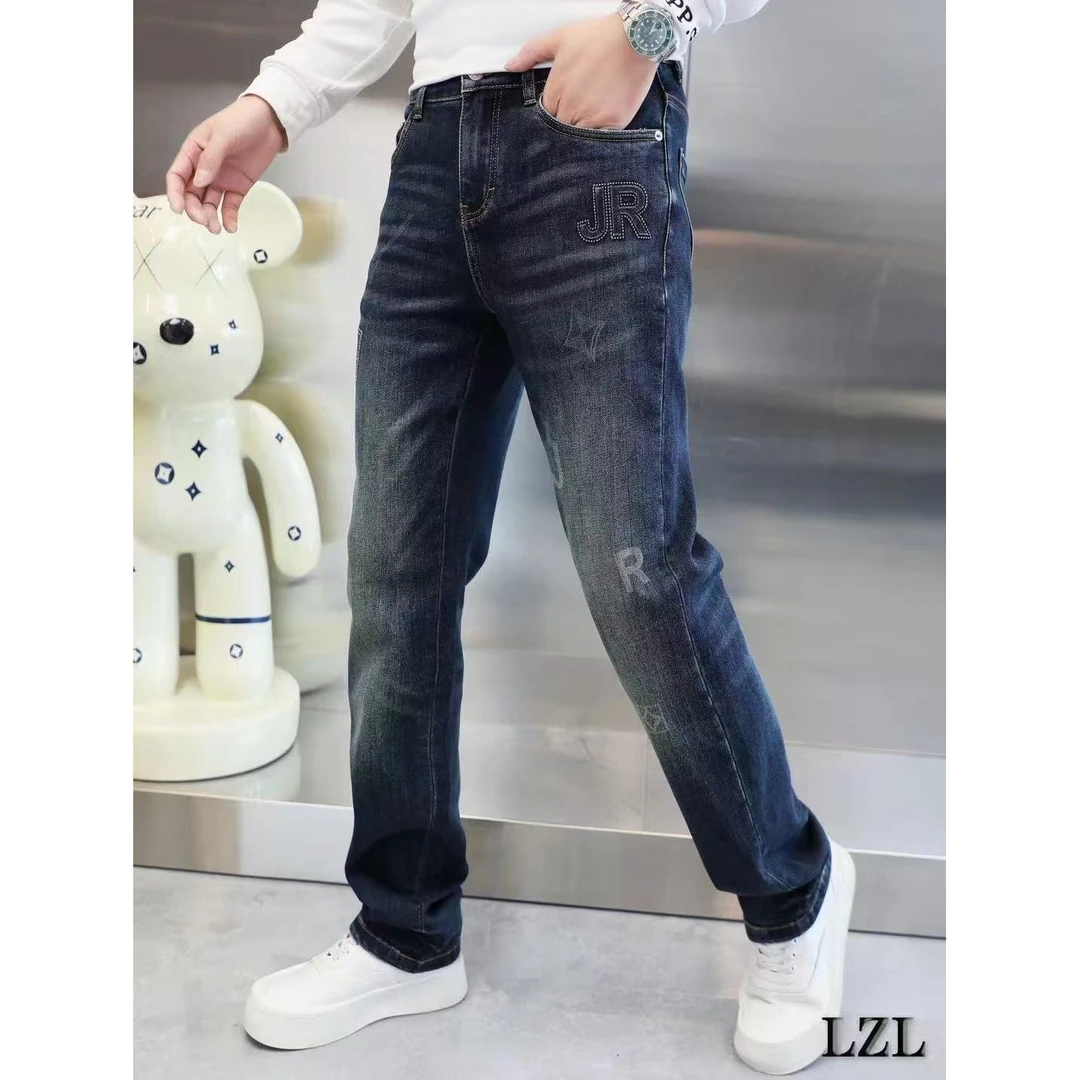 【华尔街名品】2025冬季磨毛个性字母提花牛仔裤水洗小直筒-9907