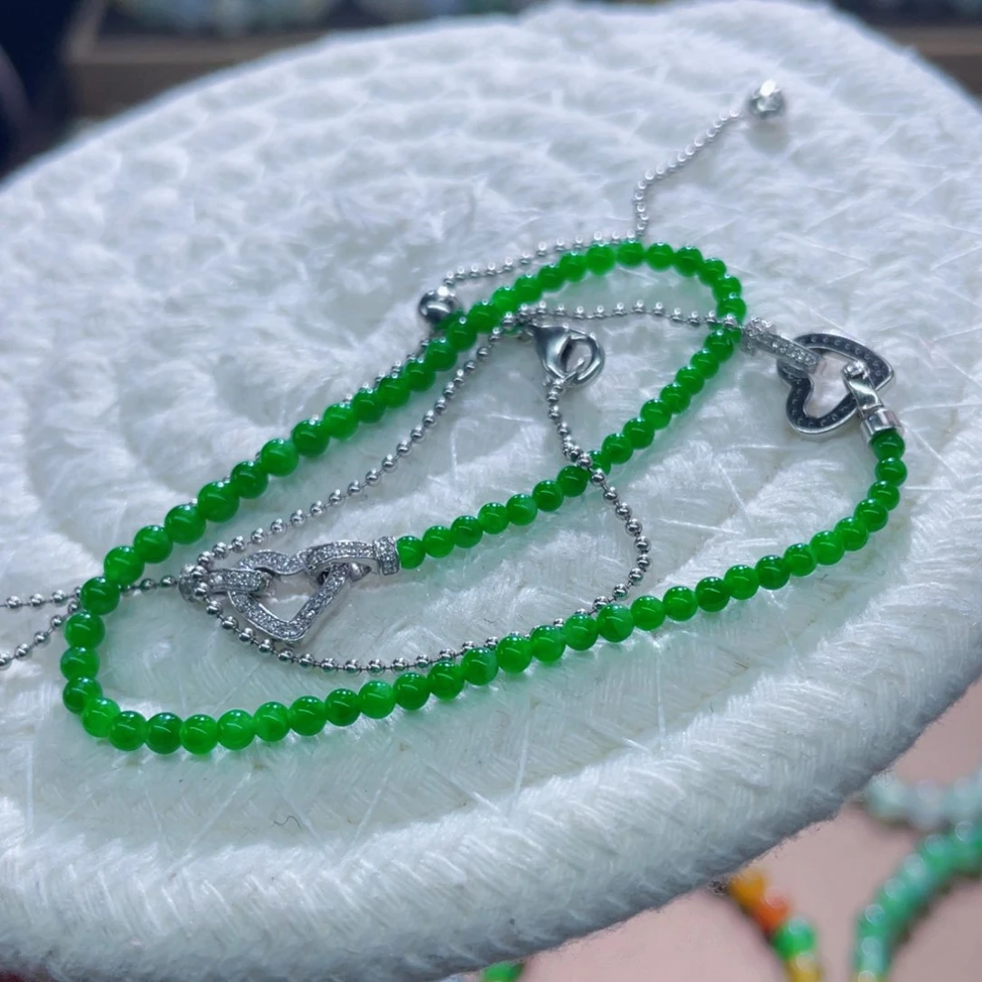 未镶嵌手链翡翠辣阳绿米珠卡2-3