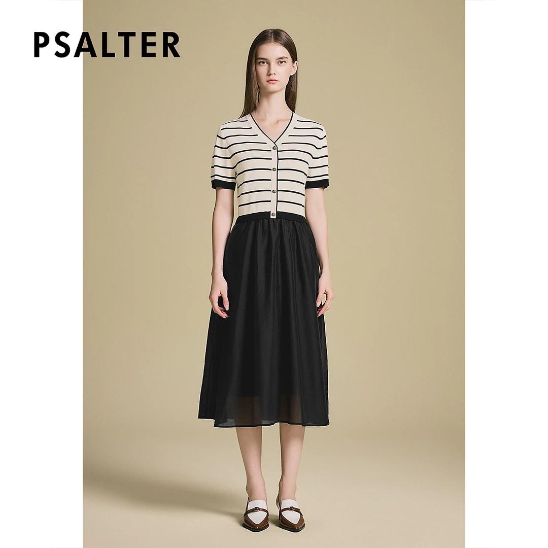 【一秒入夏】诗篇专选复古条纹假门襟拼接X型收腰显瘦连衣裙2025夏