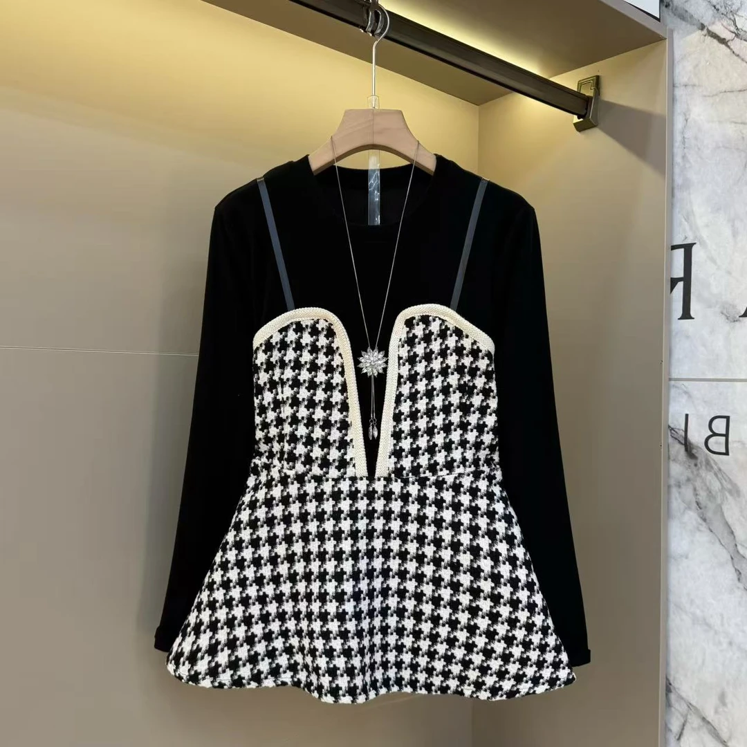 2025秋季新款法式复古吊带假两件洋气设计感轻奢显瘦百搭上衣8865