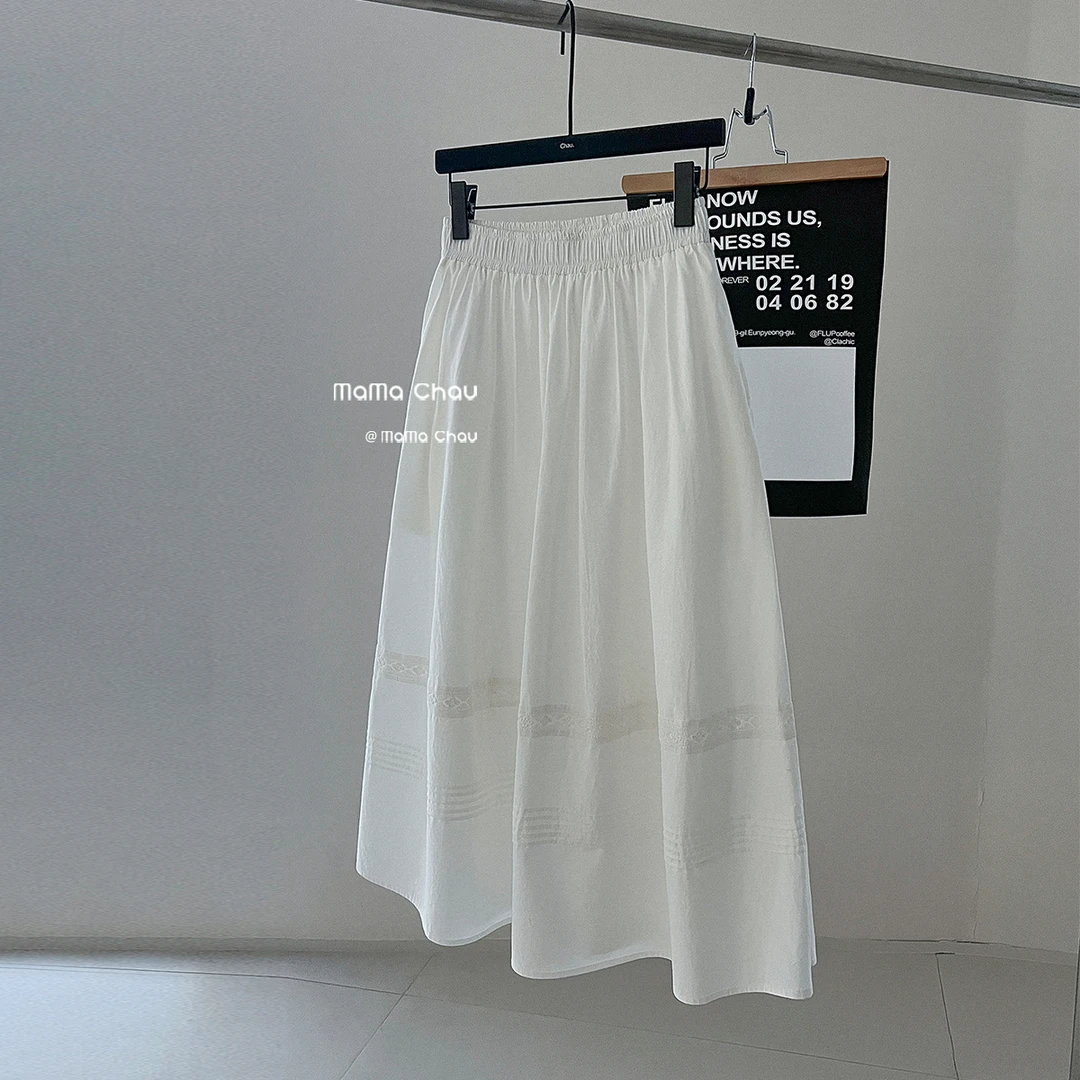 现货「MUMU CHAU」【初恋】港风白色半身裙女夏a字伞裙蓬蓬【LX128】