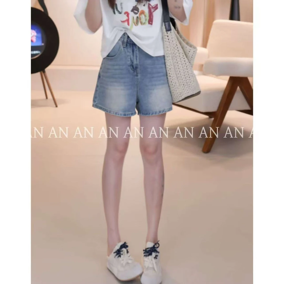 C04034新款潮流宽松小个子后面口袋字母M阔腿A字热裤牛仔短裤