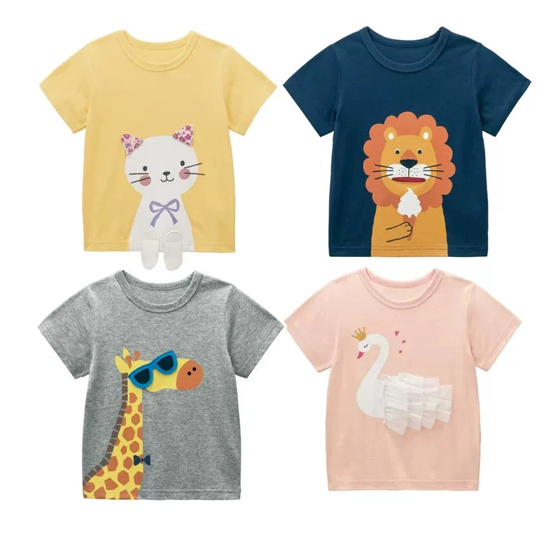 儿童夏季款童趣立体可变化动物图案男女宝宝棉质上衣休闲短袖T恤