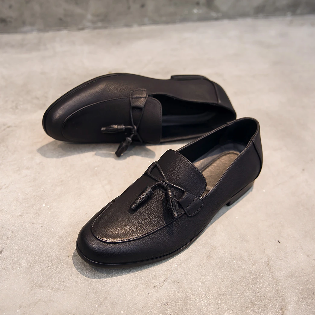 518低帮休闲皮鞋男士百搭潮流商务韩版英伦风黑色防滑尖头一脚蹬