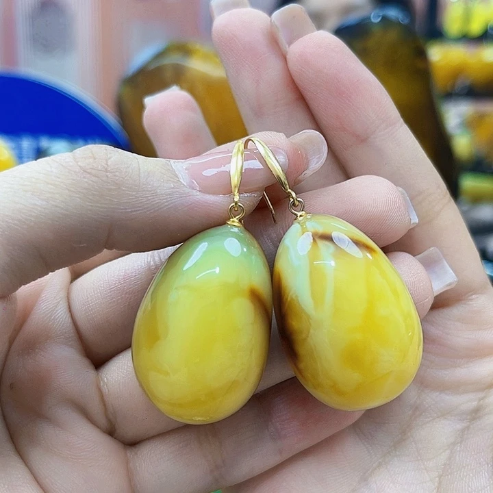 琥珀银S925镶嵌颈饰耳环