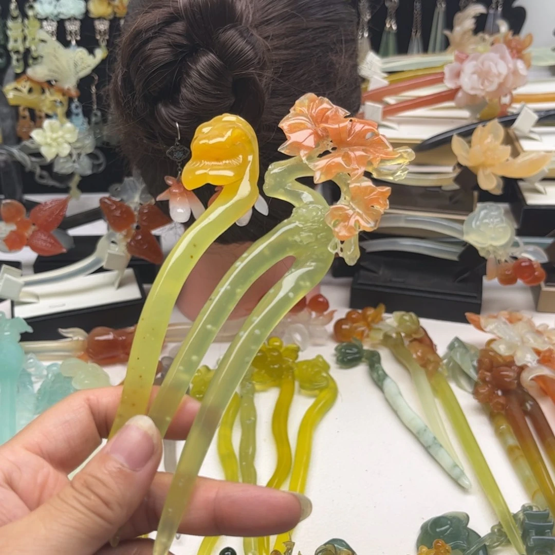 蛇纹石玉合金发饰不****家