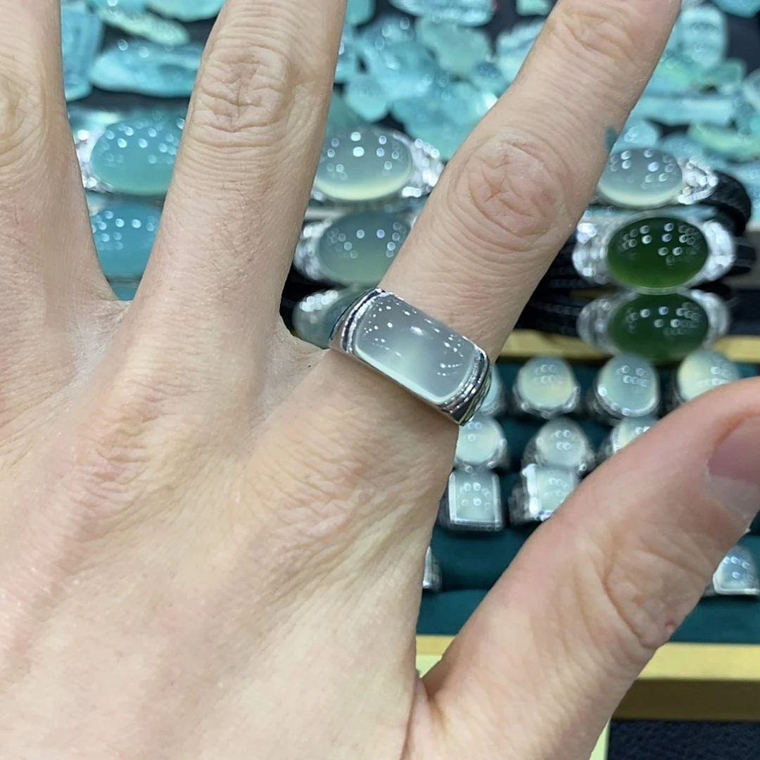【闪购商品】蛇纹石玉戒指银S925镶嵌