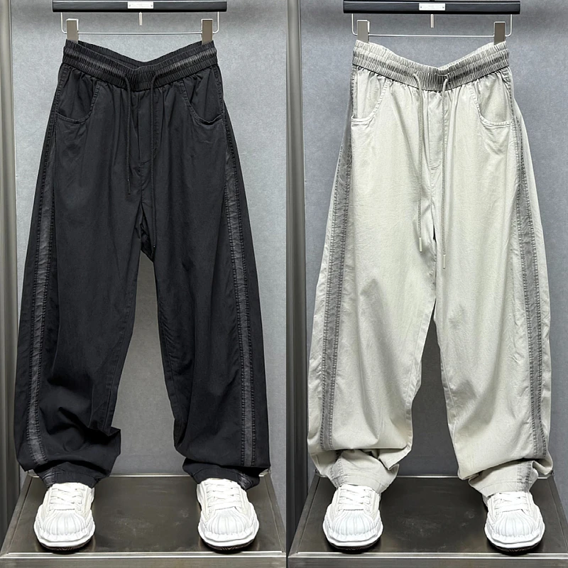 2025夏季薄款日系复古宽松垂感直筒裤男士潮牌青年痞帅透气休闲裤