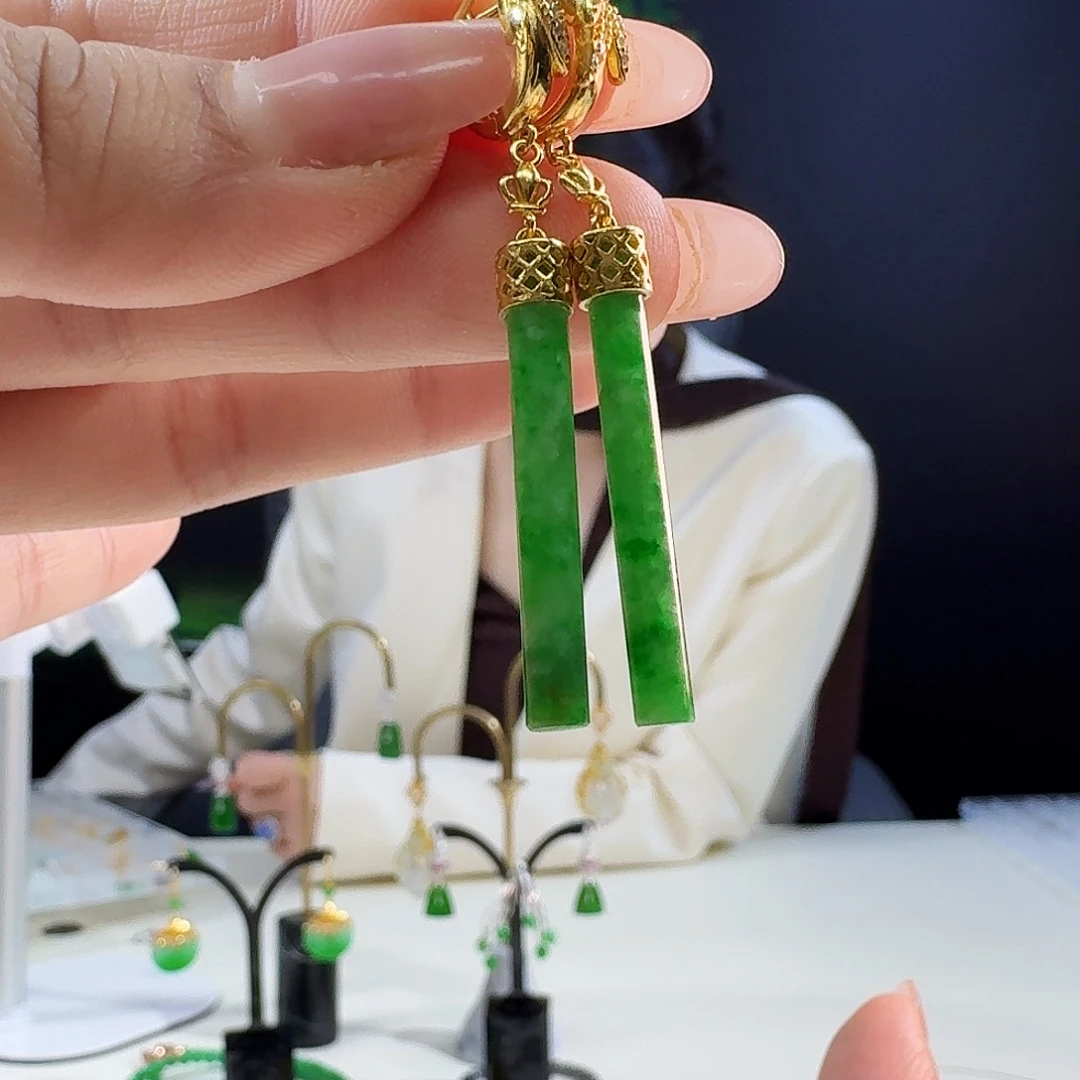 翡翠银S925镶嵌耳饰925镶嵌