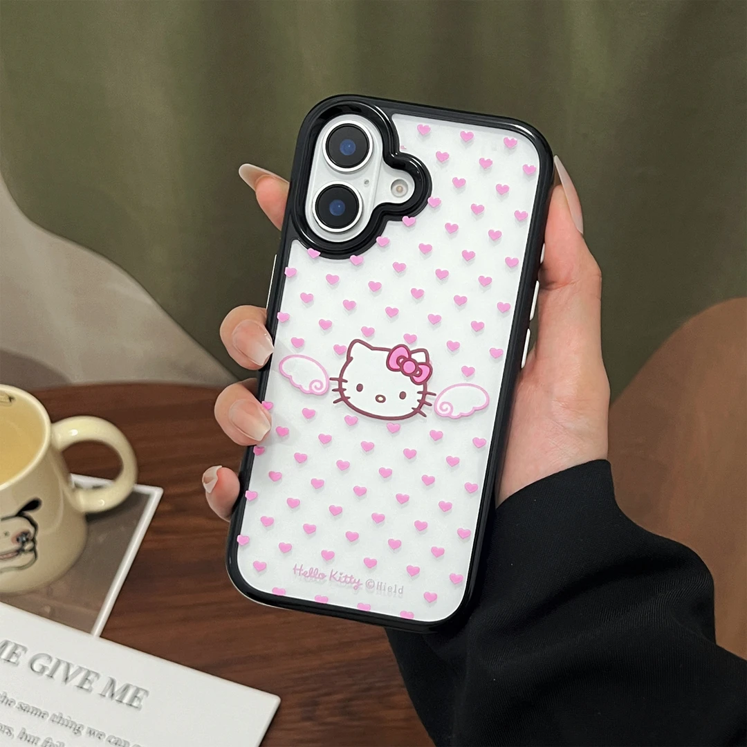 粉色小爱心天使翅膀KT猫适用iPhone16promax手机壳防摔苹果15小众