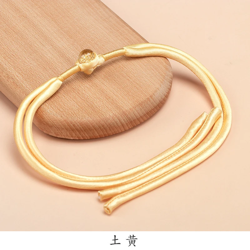 黄色新中式手工编织流苏一字扣一对