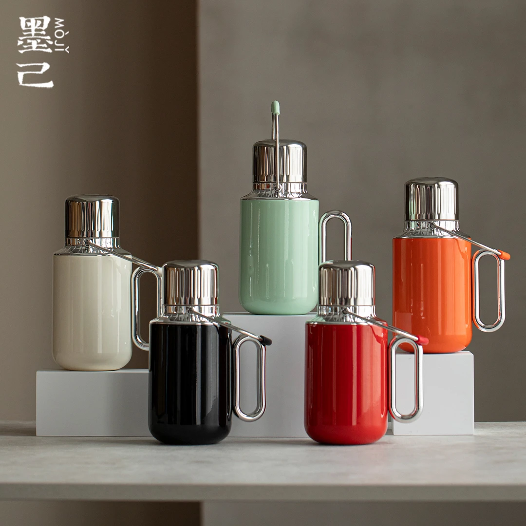 墨己新款提梁焖茶壶家用316不锈钢机械温显复古便携户外保温水壶