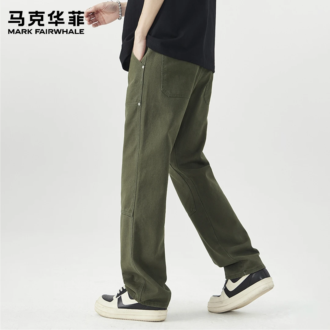 马克华菲纯棉工装牛仔裤男春秋季潮牌新款水洗复古男款工装牛仔裤