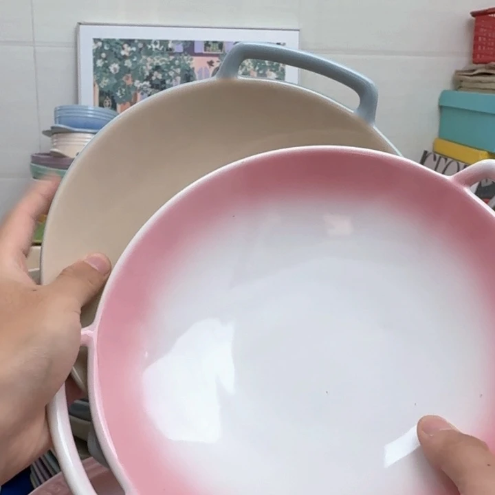 瓷片微瑕2个双耳沙拉盘水晶蓝