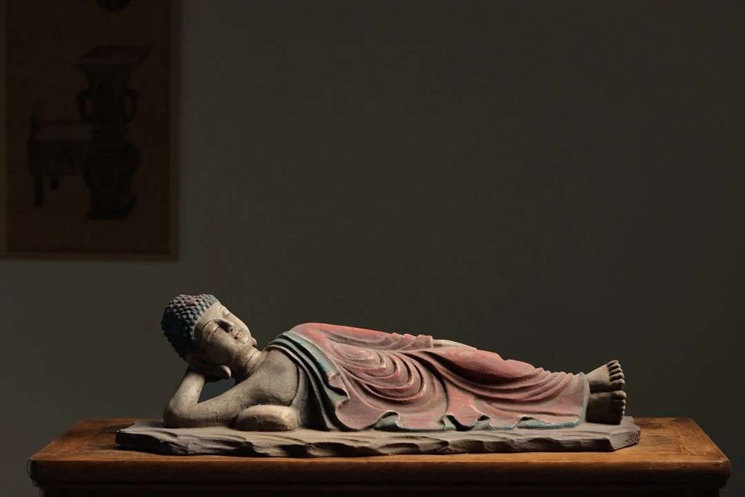 木雕•彩绘 睡佛造像 高23cm宽77cm厚23cm