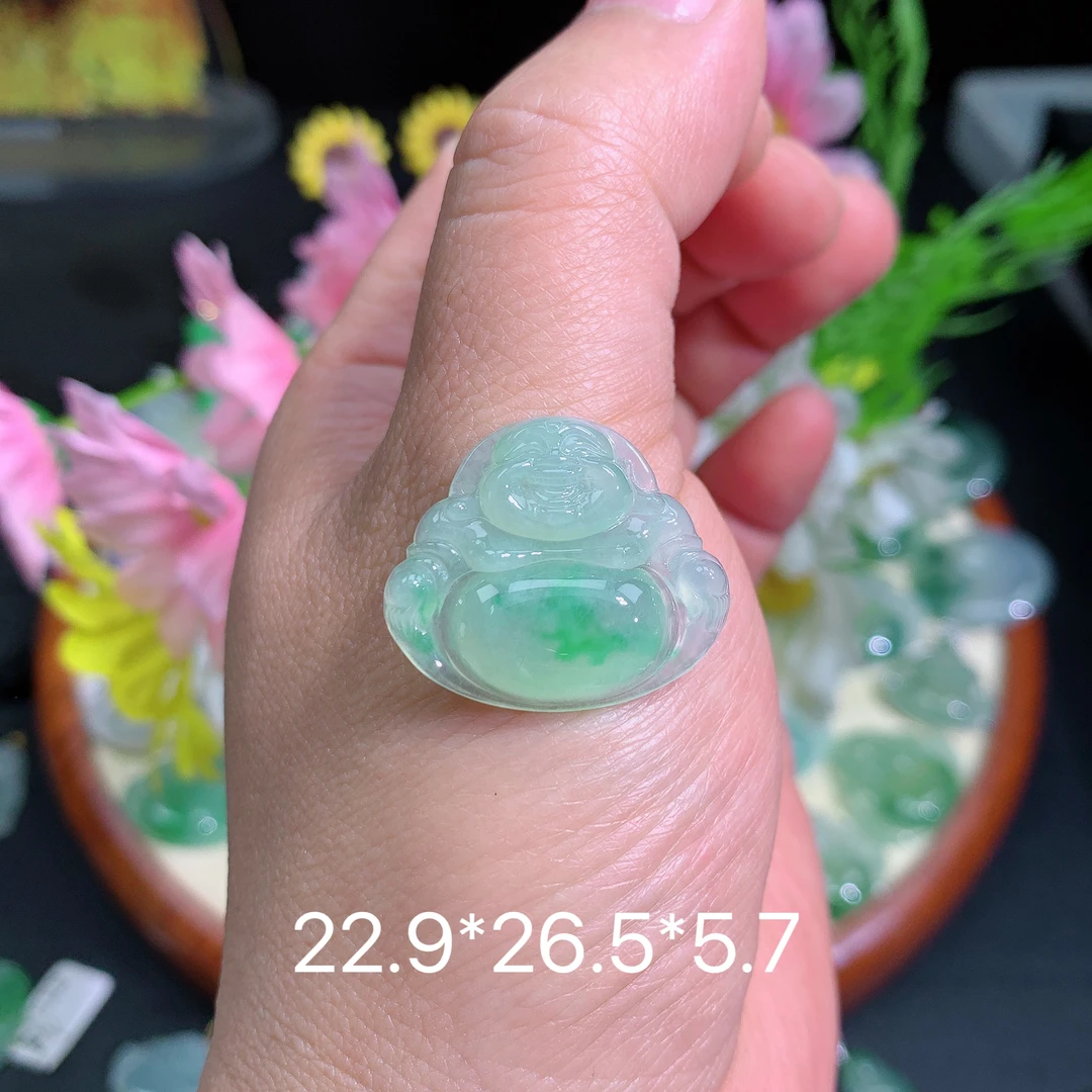 缅甸翡翠A货冰种飘绿佛公夏挂件水润百搭精冰气质妈气质妈妈精致