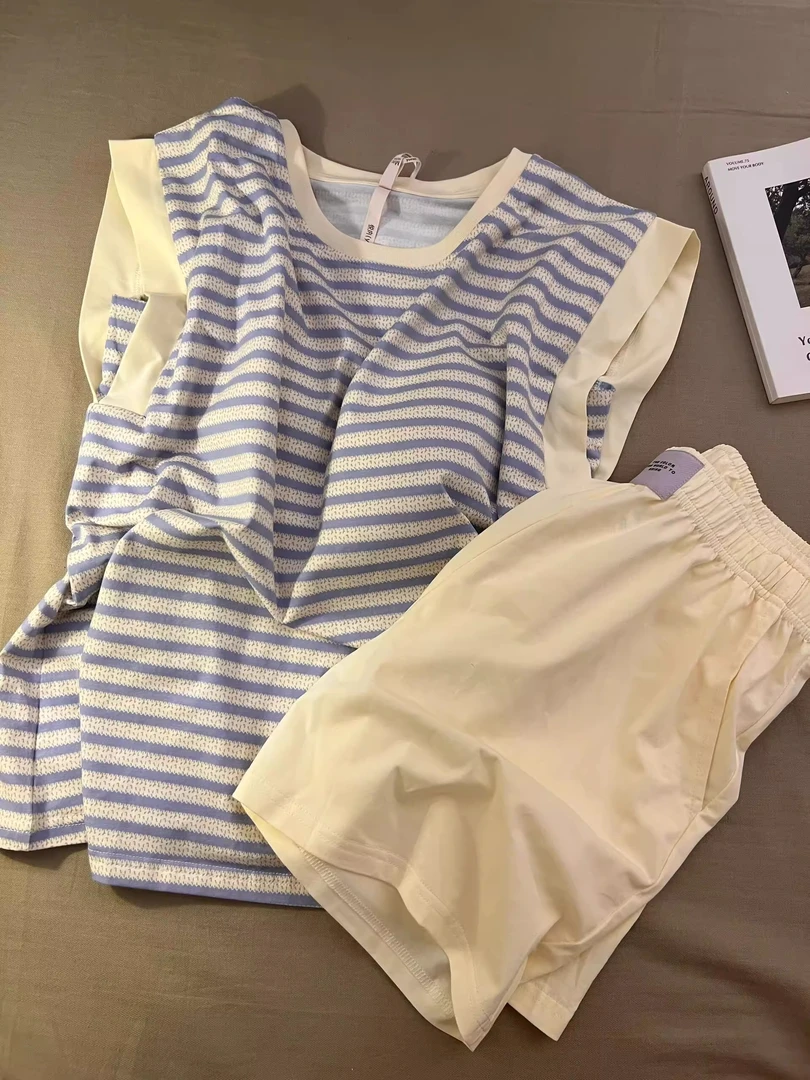 【DMXJ大梦想家】韩系慵懒风条纹睡衣女夏季新款宽松短裤家居服套装