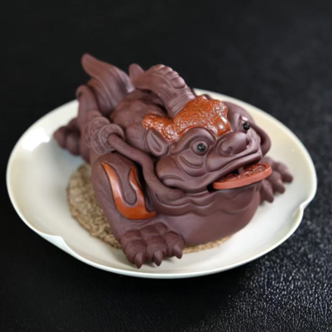 宜兴紫砂茶宠紫泥鸿运当头金蟾紫砂茶宠摆件