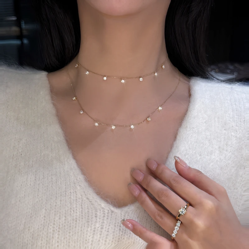 QANNA【满天星】【大钻】18K金轻奢百搭时尚灵动钻石锁骨链项链AY