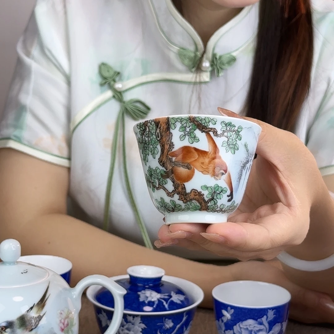 瓷片精品手绘摆件主人杯