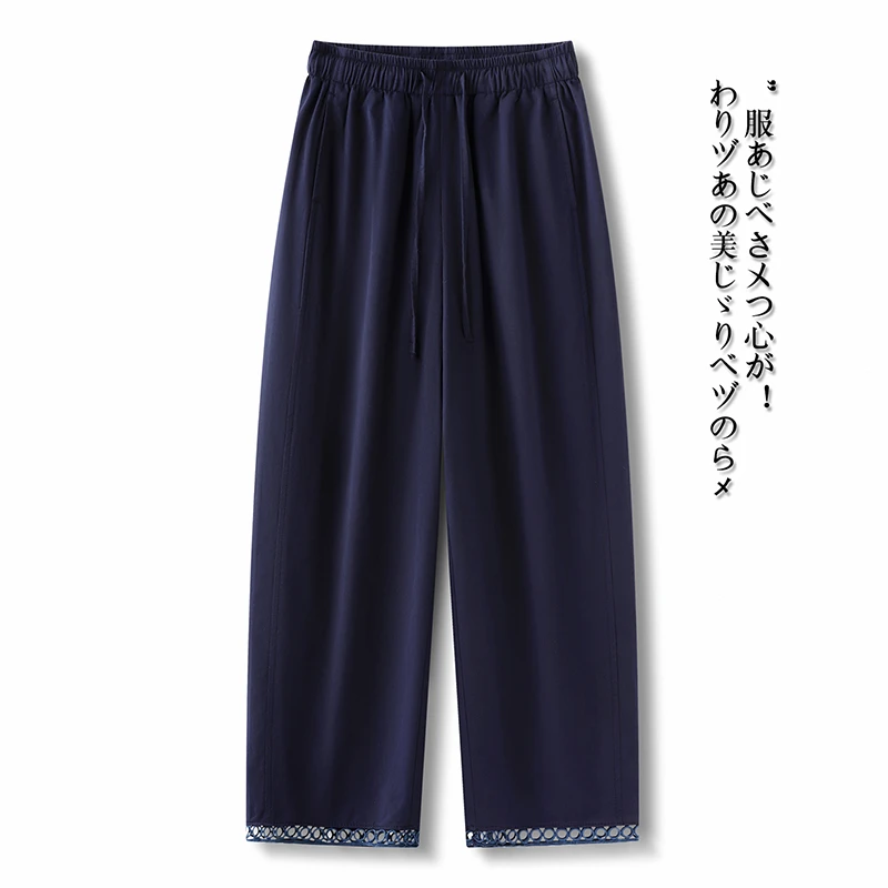 纯棉阔腿裤女士2025夏季新款高腰显瘦宽松垂感抗皱九分休闲气球裤