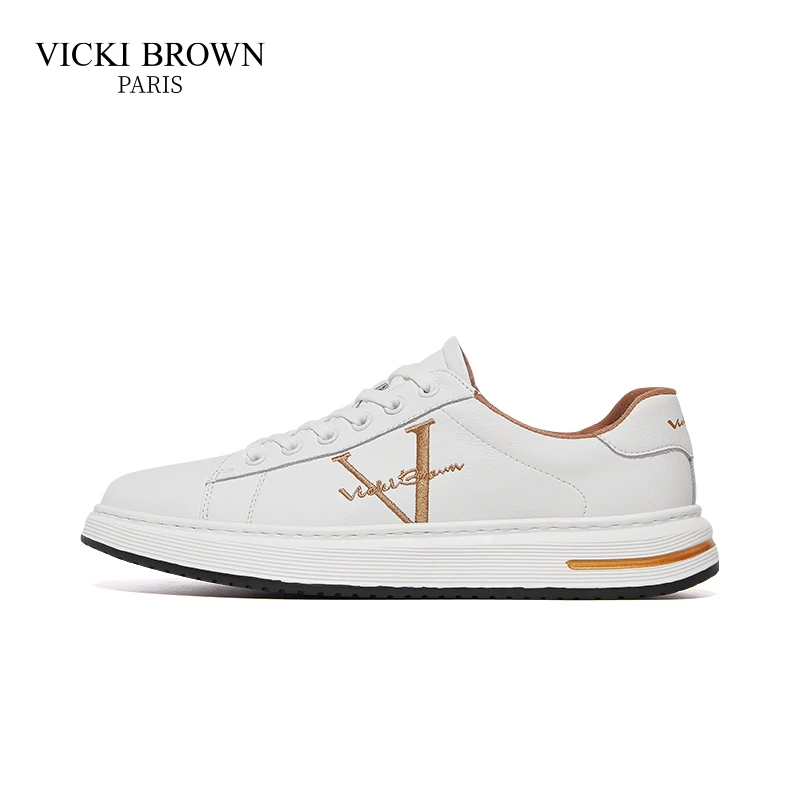 法国VICKI BROWN 轻奢正品男士牛皮百搭轻便透气低帮休闲鞋小白鞋