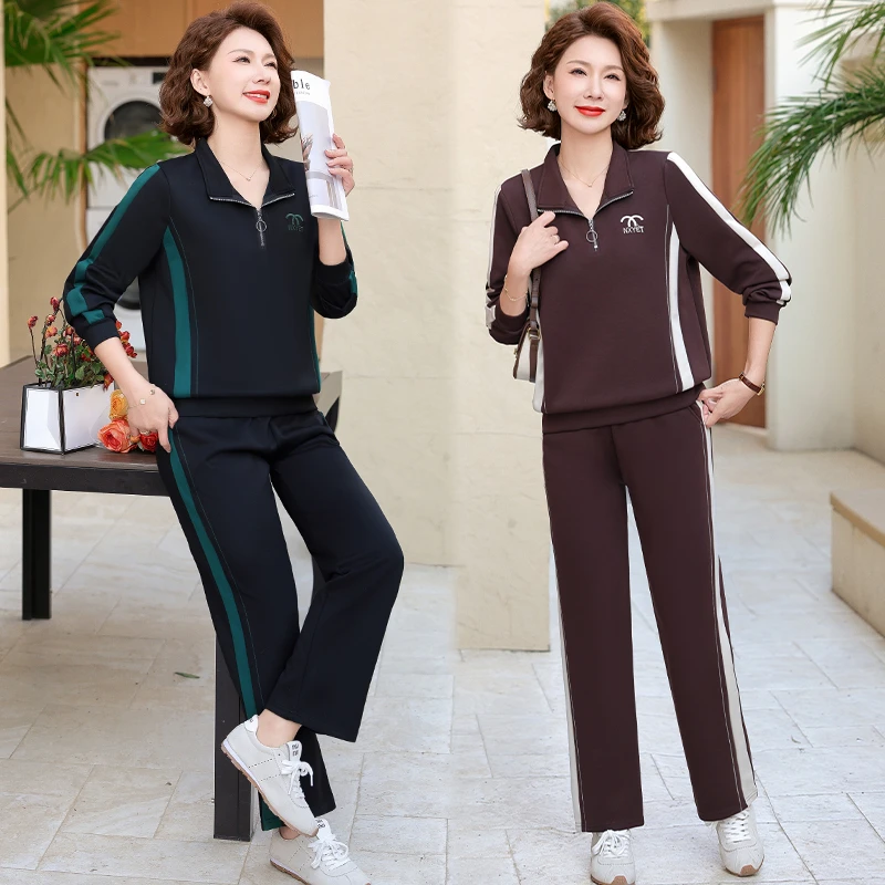 妈妈春装新款运动套装40岁50中老年休闲两件套女长袖上衣春季外套